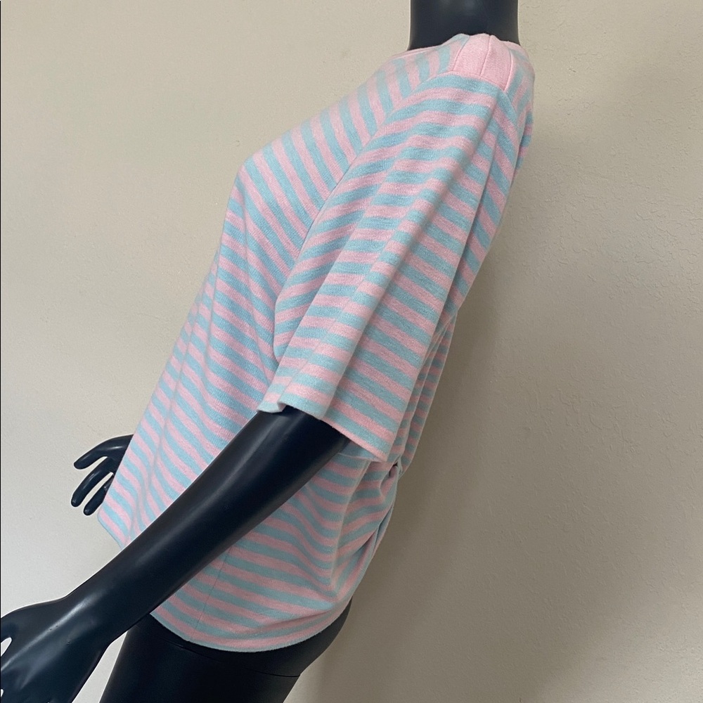 VINTAGE Pastel Pink & Light Blue Kawaii Striped Knit Top - Picture 7 of 11